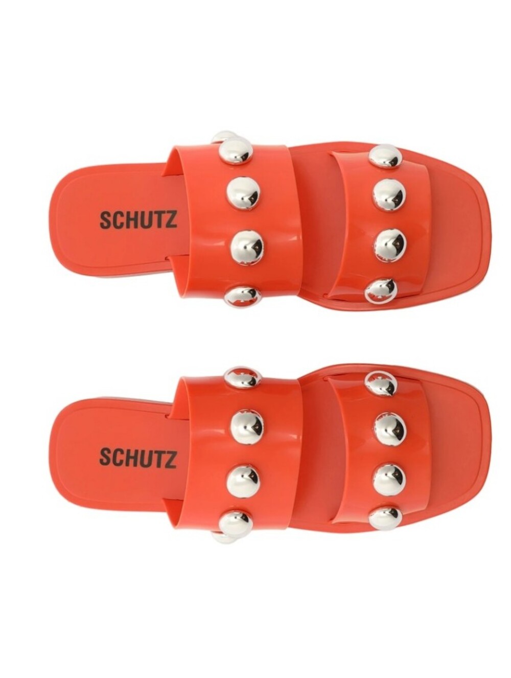 SCHUTZ Lizzie Orange Jelly Sandals with Silver Studs Size 8 New In Box